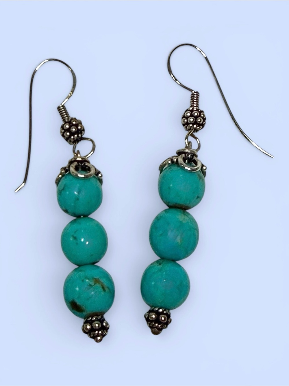 VTG .925 Sterling Silver Turquoise Bead Dangle Earrings Boho Southwestern Marked